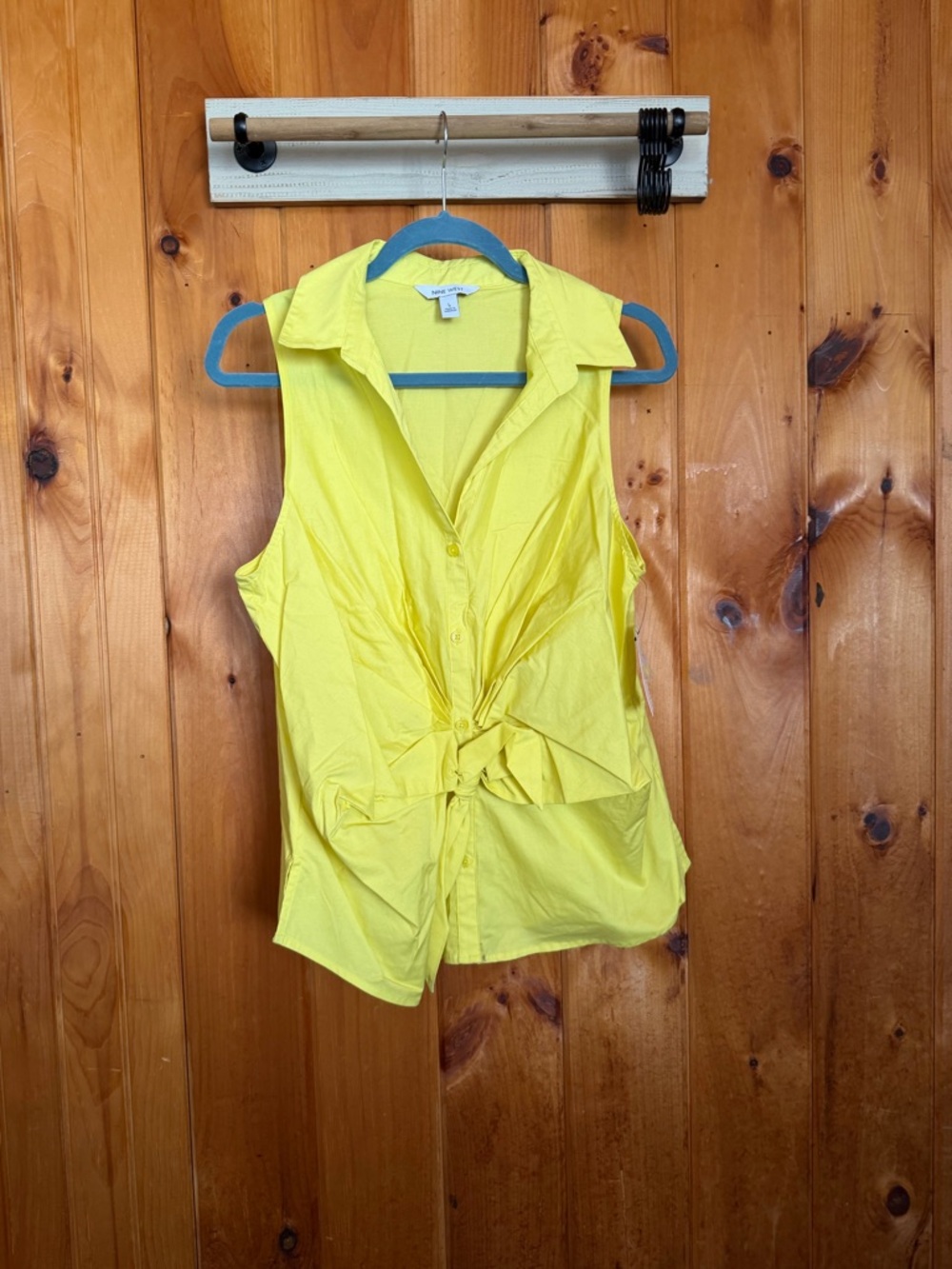 Nine West Bright Yellow Sleeveless Tie-Front Blouse